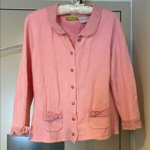 EUC Sigrid Olsen soft and cozy pink button up cardigan with 2 working pockets